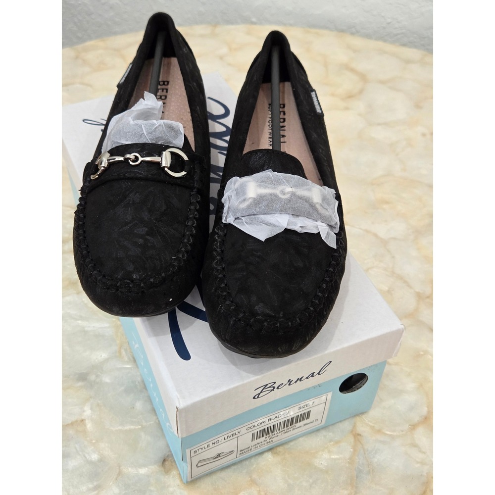 Bernal Lively Women Black Floral Embossed Horsebit Loafers Driving Mocs Size 7